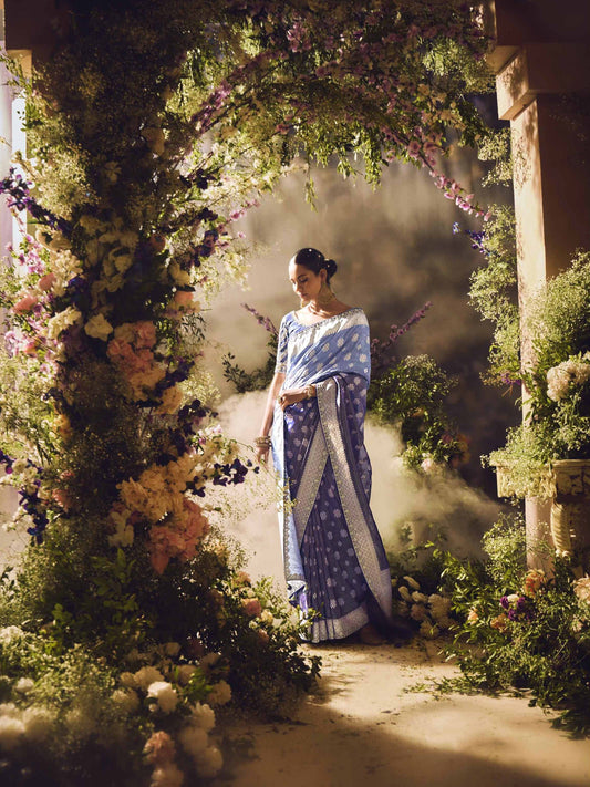 Dhiyona KM Women The Cerulean Symphony: A Sky Blue Dream With Silver Splendor