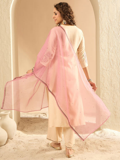 Women Floral Embroidered Regular Thread Work Kurta with Trousers & Dupatta