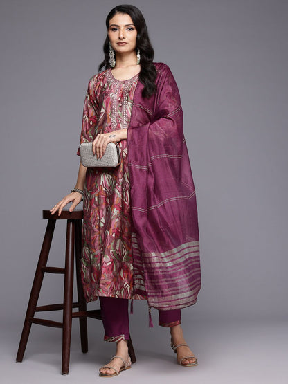Dhiyona VA Women'sPrinted Sequinned Kurta With Trousers & Dupatta
