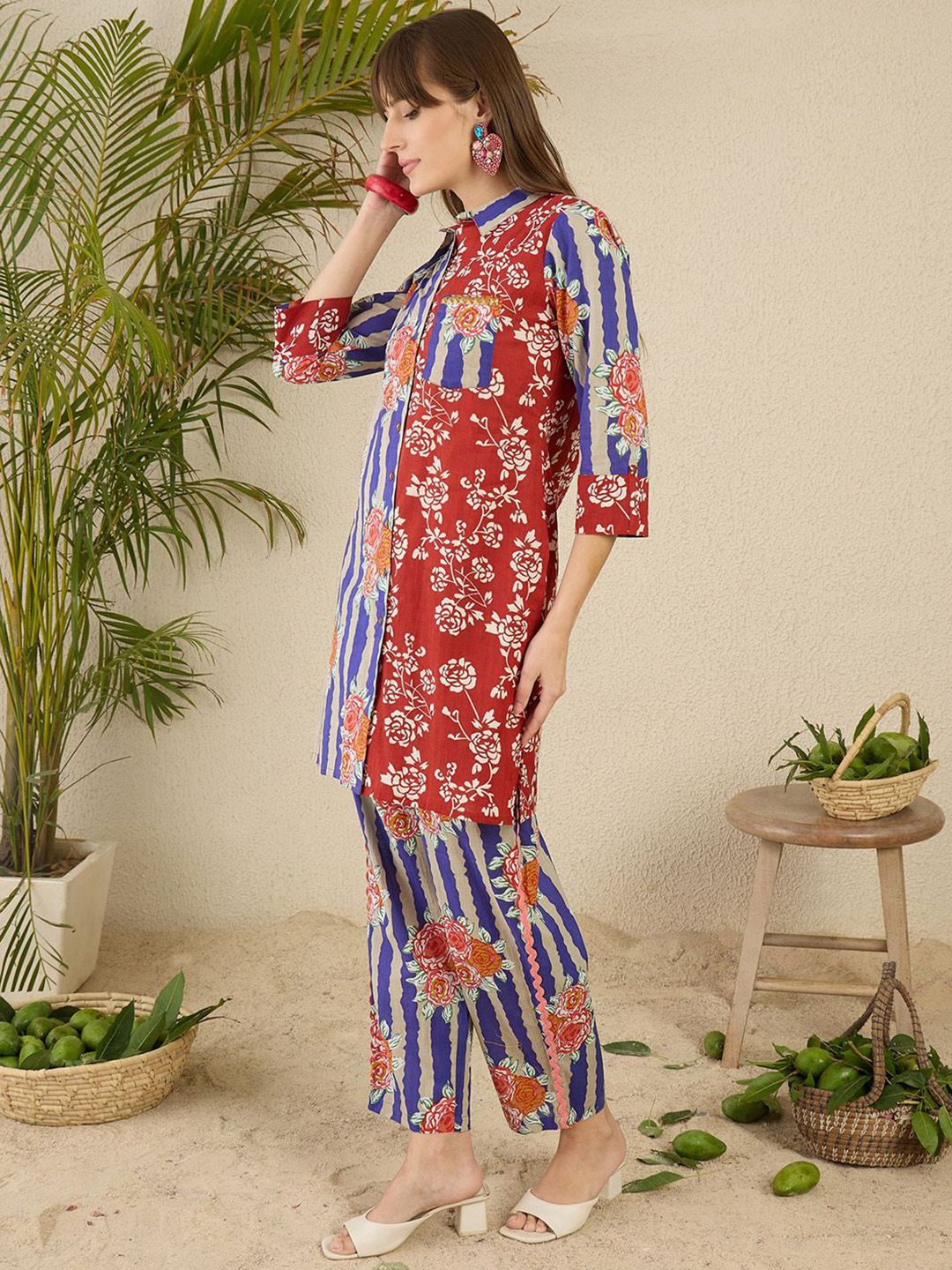 Dhiyona IE Printed Pure Cotton Straight Tunic & Trousers Co-Ord Set