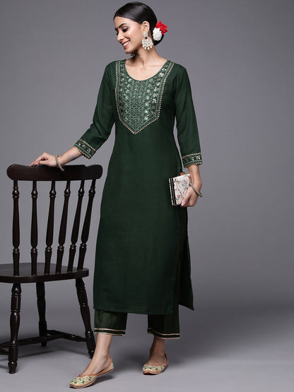Dhiyona IE Women Green Ethnic Motifs Yoke Design Kurta