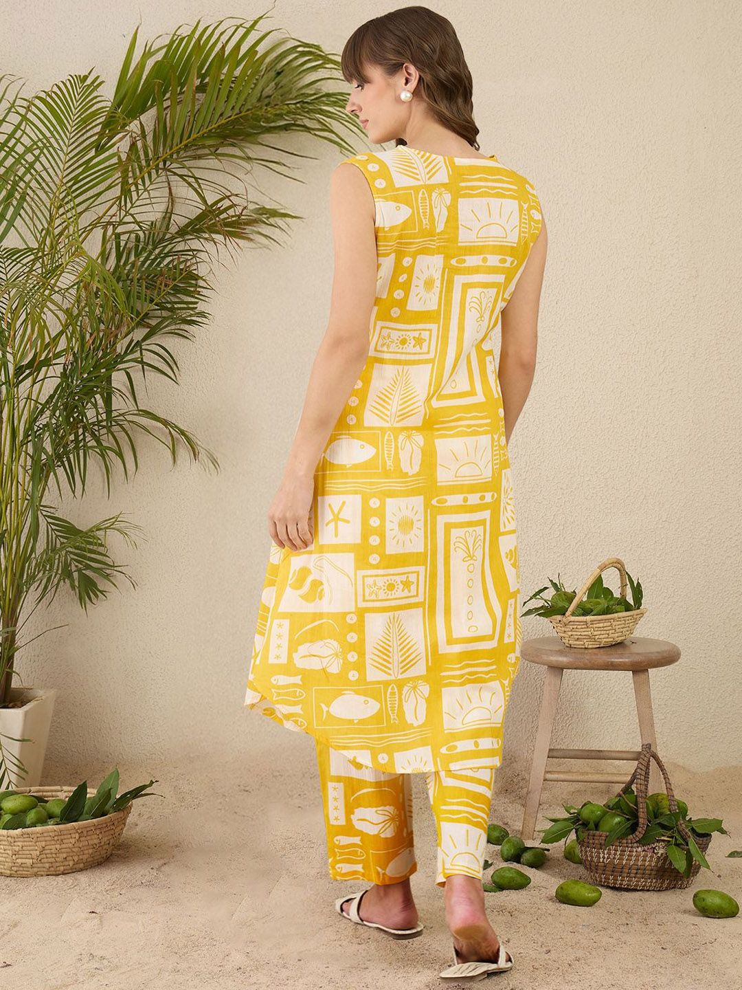 Dhiyona IE Printed Pure Cotton A-Line Tunic & Trousers Co-Ord Set