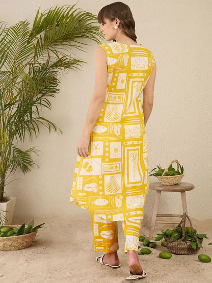 Dhiyona IE Printed Pure Cotton A-Line Tunic & Trousers Co-Ord Set