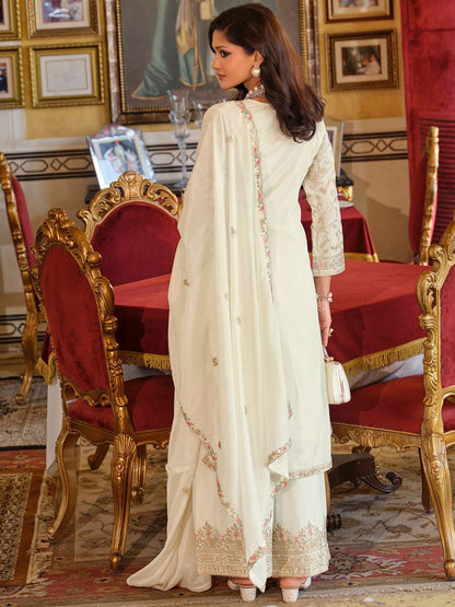 Adults-Women Woven Design Embroidered Kurta with Palazzos & Dupatta