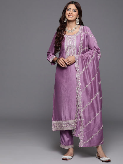 Dhiyona IE Floral Embroidered Regular Sequinned Kurta with Trousers & Dupatta