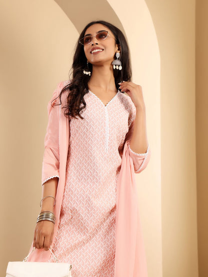 Dhiyona VA Women'sFloral Embroidered Thread Work Straight Kurta With Trousers & Dupatta