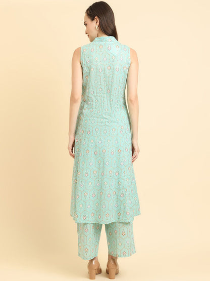 Dhiyona VA Women'sEthnic Motifs Printed Panelled Kurta with Trousers