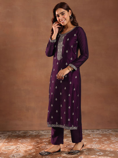 Dhiyona LB Women's Ethnic Motifs Embroidered Sequinned Straight Kurta with Trousers & Dupatta