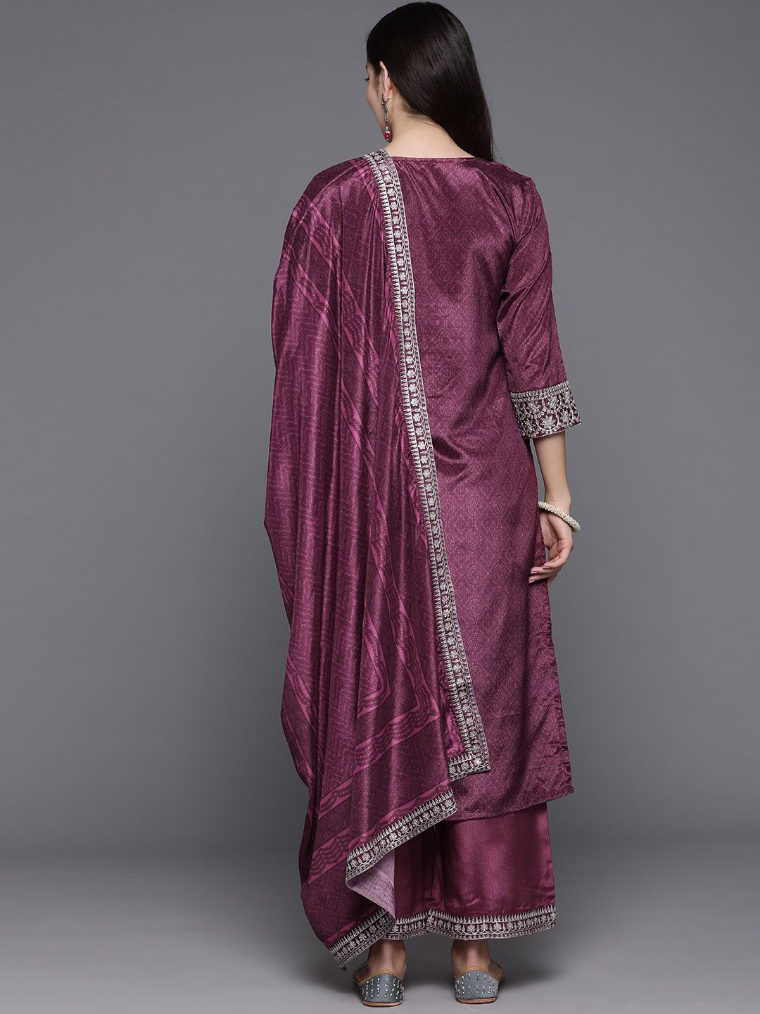 Women Ethnic Motifs Embroidered Sequinned Kurta with Palazzos & With Dupatta