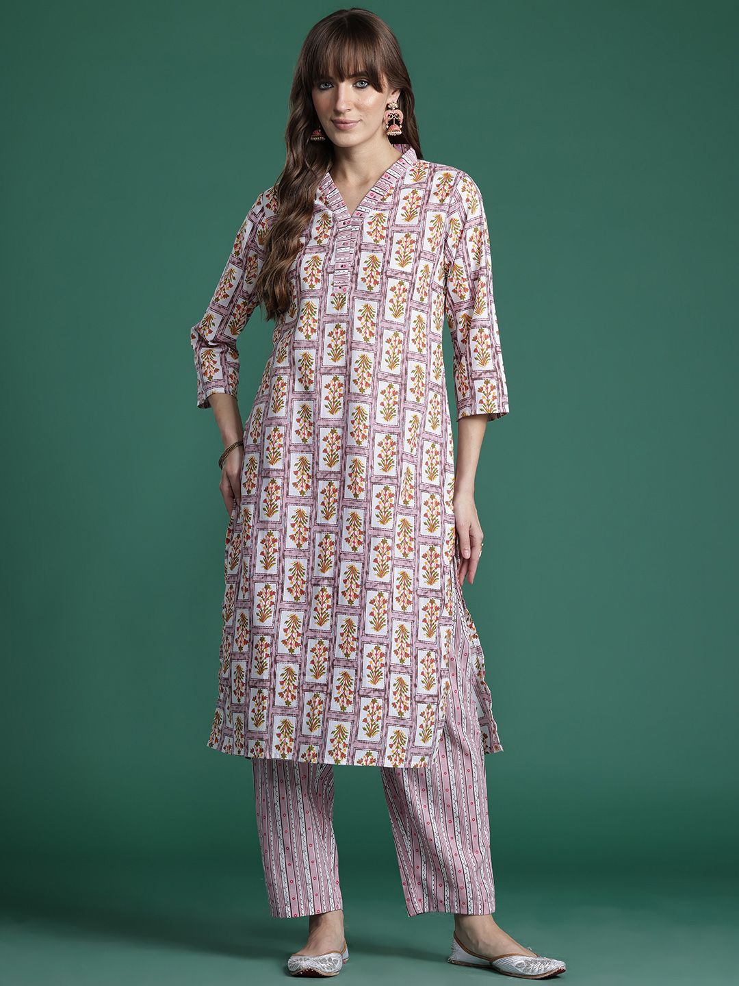 Dhiyona IE Floral Printed Pure Cotton Kurta with Trousers
