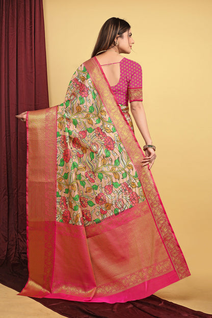 Dhiyona GR Women's Peach Kalamkari Silk Saree