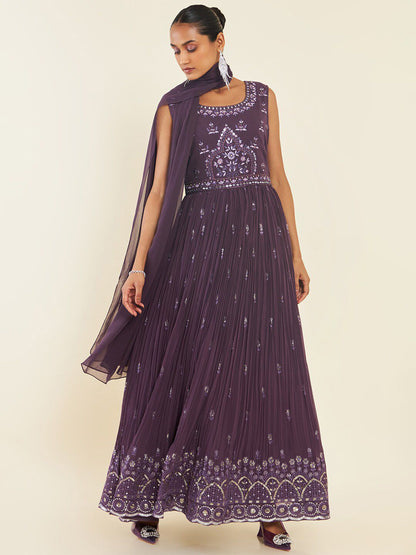 Dhiyona SO Women's Floral Embroidered Anarkali Kurta With Trousers & With Dupatta