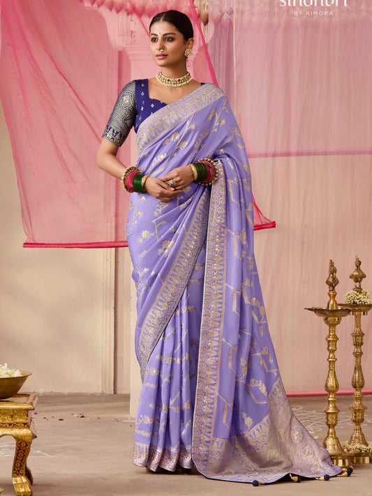 Dhiyona KM Women Lavender Dola Silk Saree