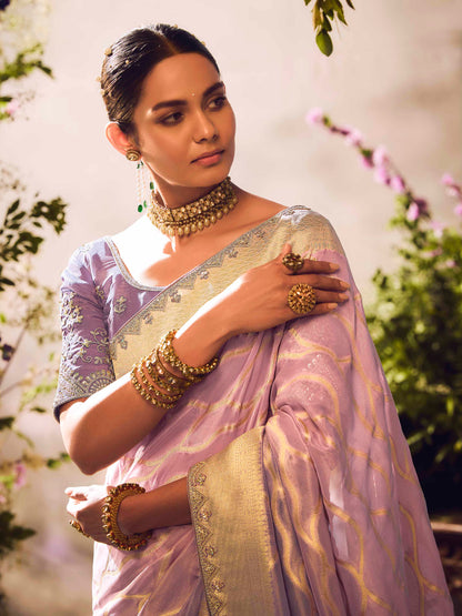 Dhiyona KM Women The Golden Lavender Serenade: A Dream Woven In Silk