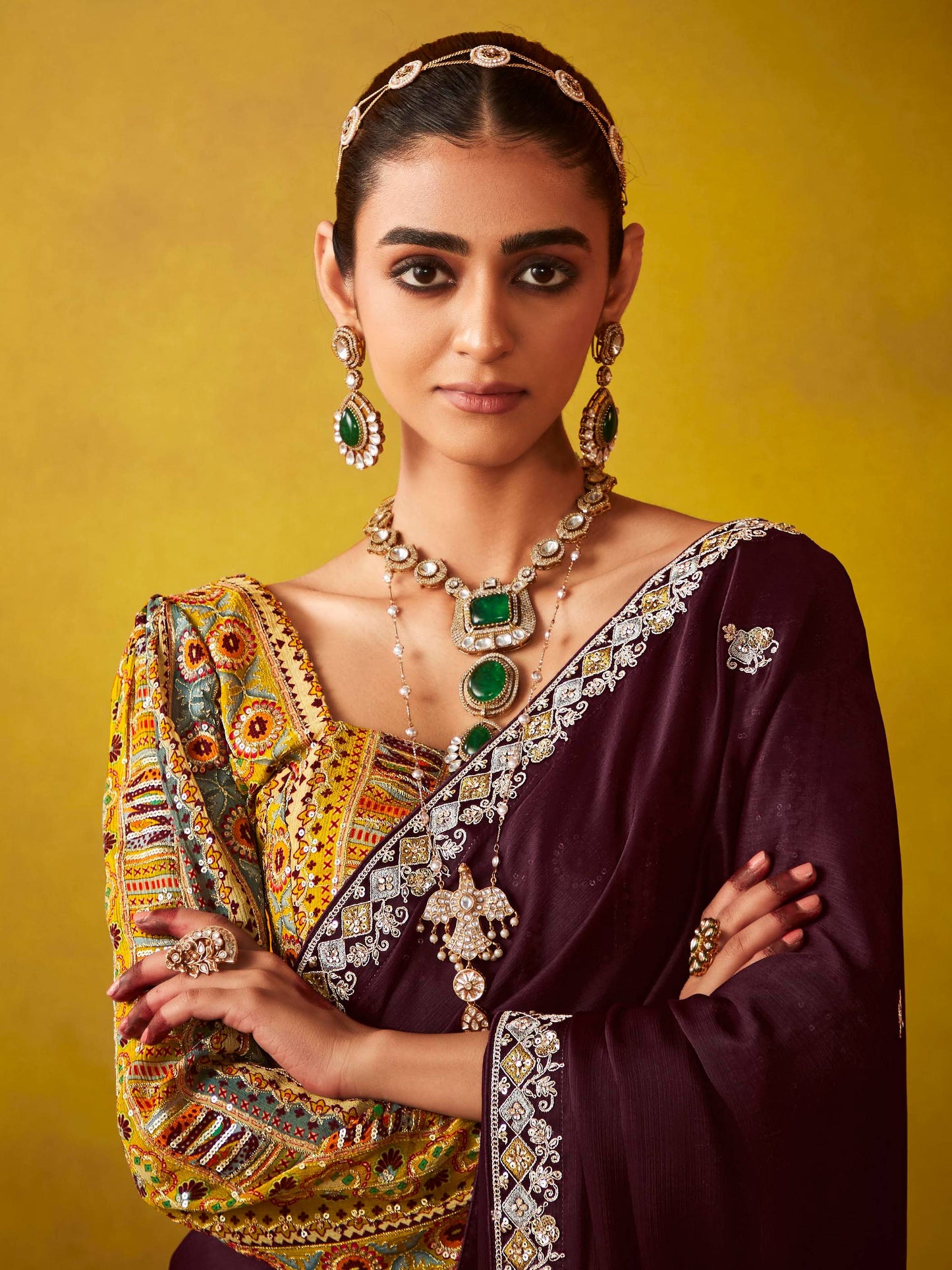 Dhiyona KM Women Wine Elegance “ Embroidered Saree With Heritage Blouse