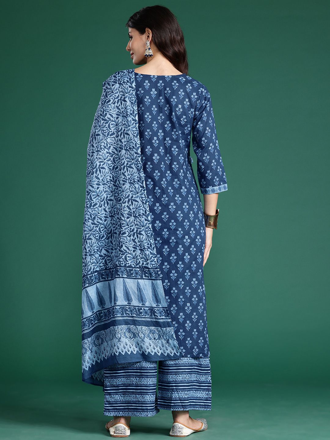 Floral Printed Pure Cotton Kurta With Palazzos & Dupatta