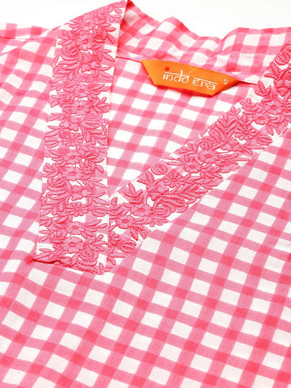 Dhiyona IE Checked Thread Work Pure Cotton Kurta with Trousers