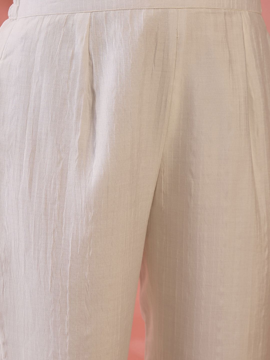 Dhiyona SN Women's White Thread Work Round Neck A-Line Kurta With Trousers And Dupatta