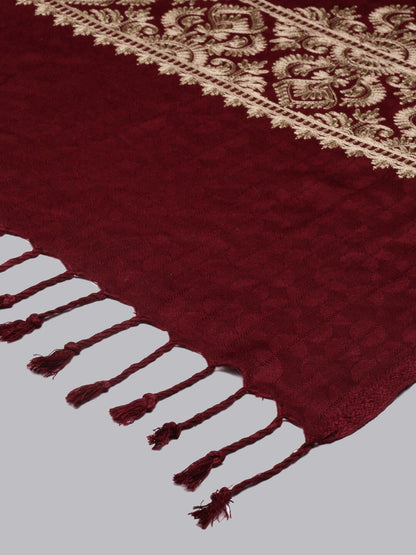 Dhiyona PA Women Maroon Tasselled Embroidered Shawl