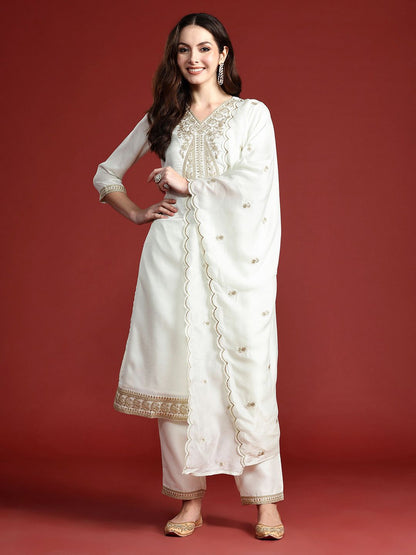 Women Paisley Embroidered Kurta with Trousers & With Dupatta