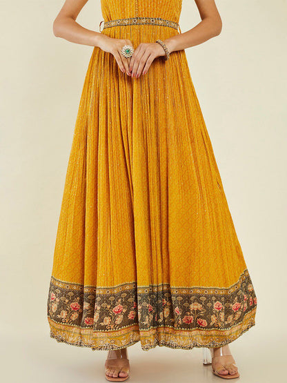 Dhiyona SO Women's Embroidered Georgette Anarkali Kurta with Churidar & with Dupatta