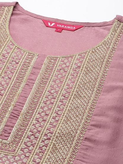 Dhiyona VA Women's Rose Embroidered Empire Kurta with Trousers & With Dupatta