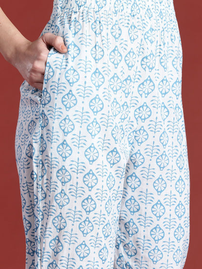 Dhiyona IE Floral Printed Empire Beads and Stones Pure Cotton Kurta with Trousers & Dupatta