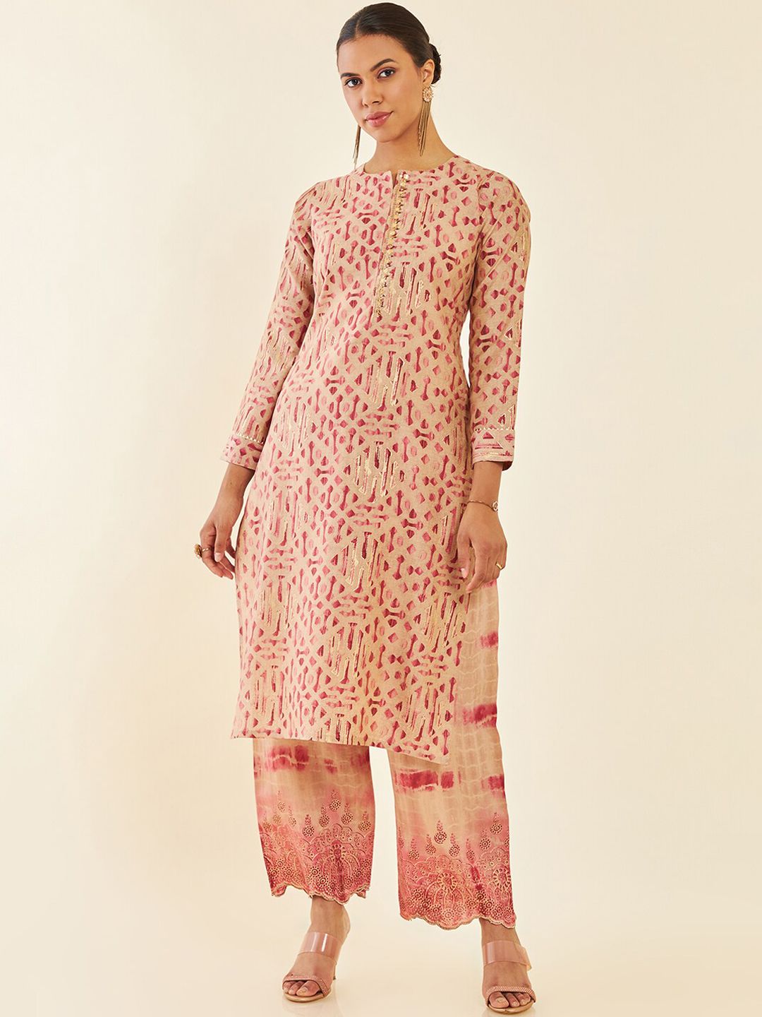 Dhiyona SO Women's Printed Sequinned Straight Kurta With Palazzo