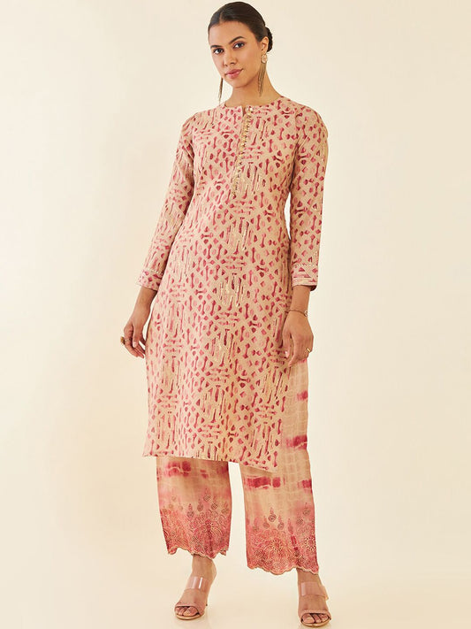 Dhiyona SO Women's Printed Sequinned Straight Kurta With Palazzo