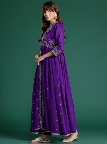Dhiyona IE Ethnic Motifs Embroidered Empire Kurta with Trousers