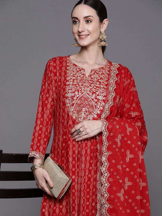 Ethnic Motifs Printed Regular Sequinned Kurta With Trousers & Dupatta