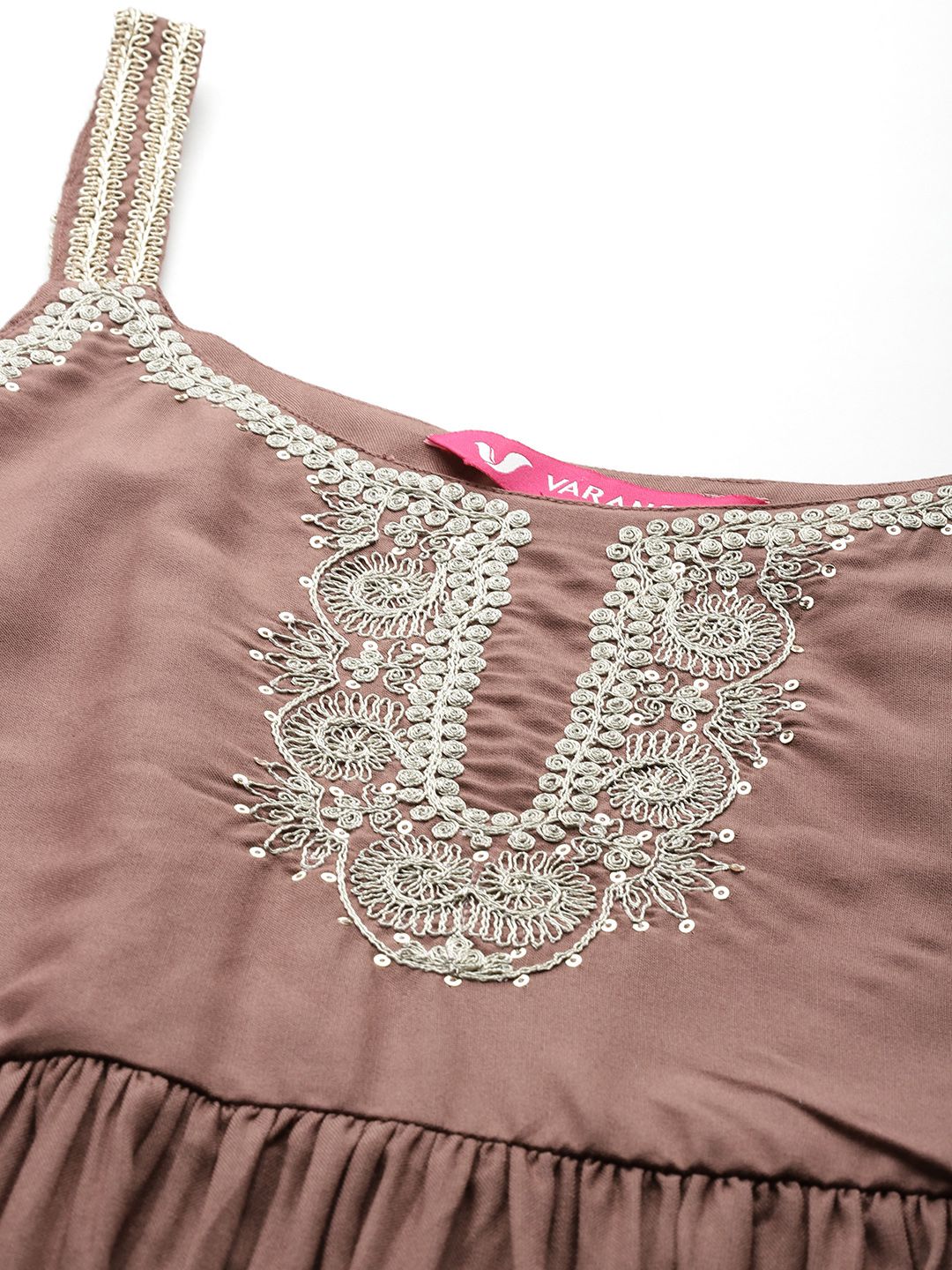 Dhiyona VA Women'sEmbroidered Pleated Anarkali Zari Kurta with Trousers & Dupatta