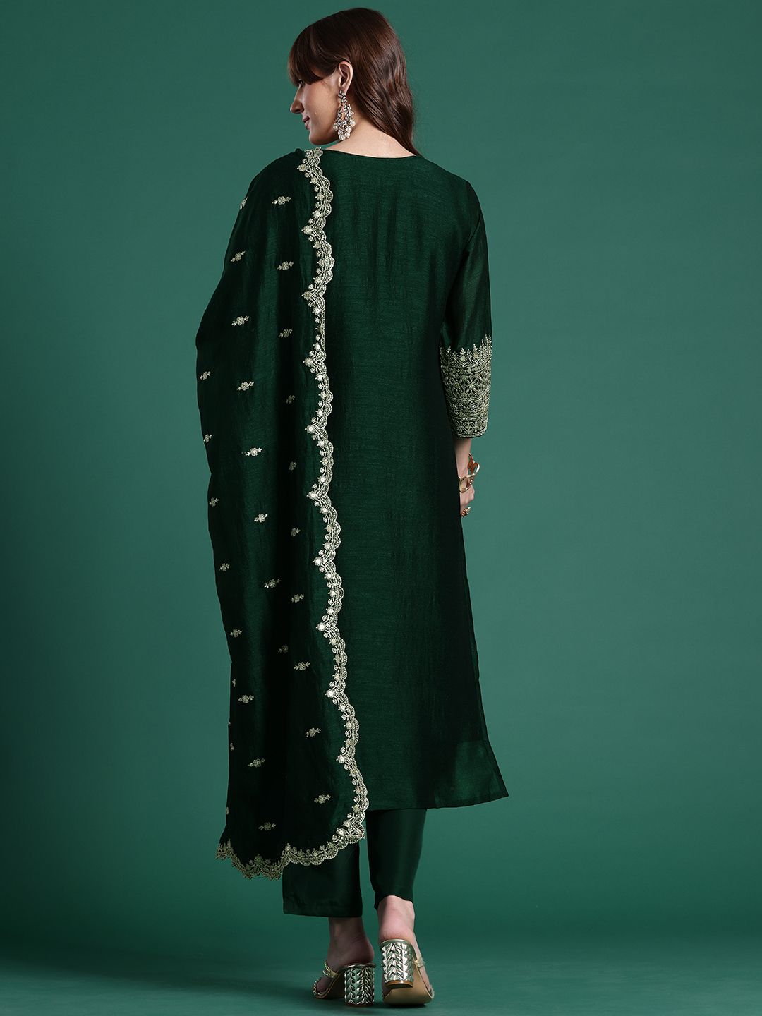 Ethnic Motifs Embroidered Kurta with Trousers & Dupatta