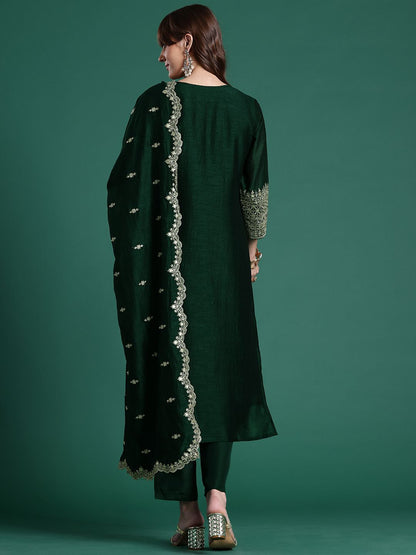 Ethnic Motifs Embroidered Kurta with Trousers & Dupatta