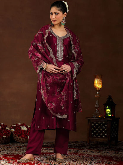Dhiyona LB Women's Women Ethnic Motifs Embroidered Regular Kurta with Trousers & With Dupatta