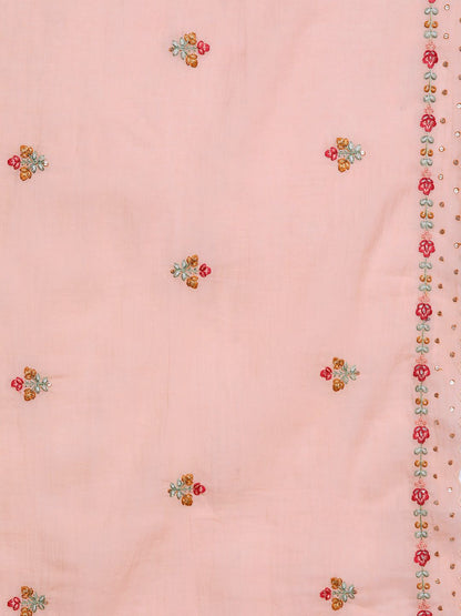 Dhiyona VA Women'sFloral Embroidered Sequinned Pure Cotton Kurta with Trousers & Dupatta