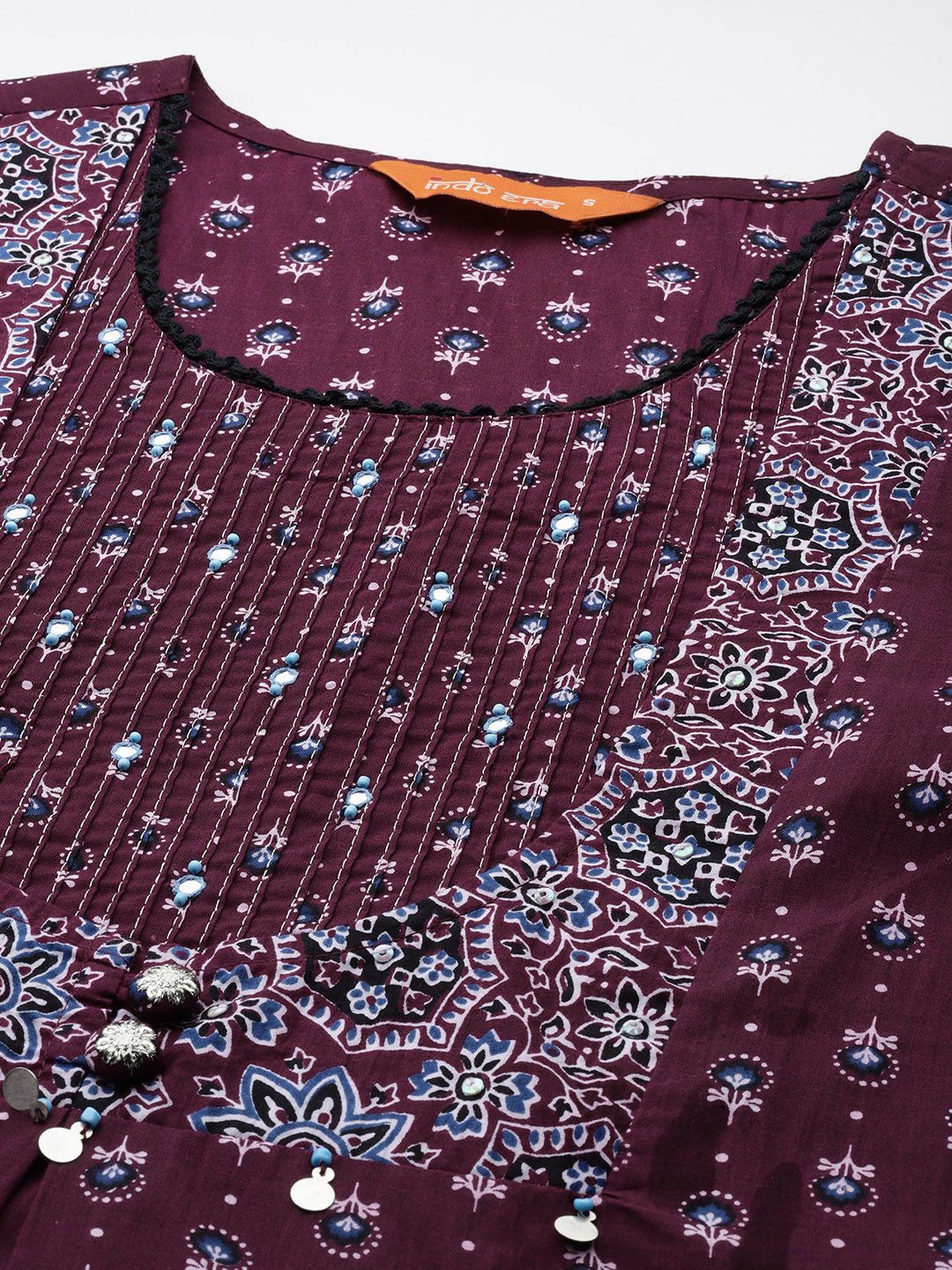 Ethnic Motifs Printed Mirror Work Pure Cotton Kurta with Trousers & With Dupatta