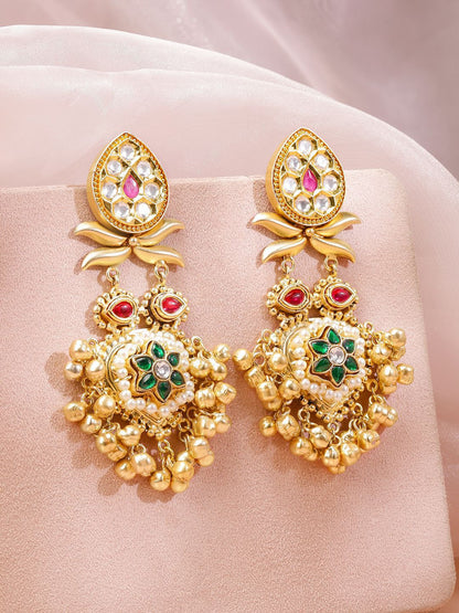 Dhiyona RJ Women's 22K Gold-Plated Kundan Studded & Beaded Contemporary Drop Earrings