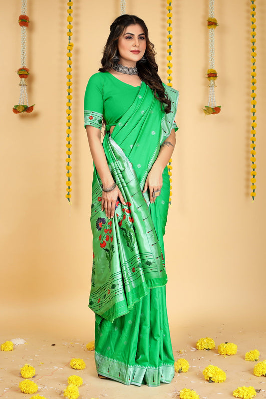 Dhiyona GR Women's Mastani 2 Green Zari Paithani Silk Saree