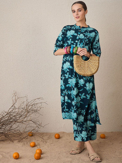 Dhiyona IE Printed Mandarin Collar Tunic With Palazzo