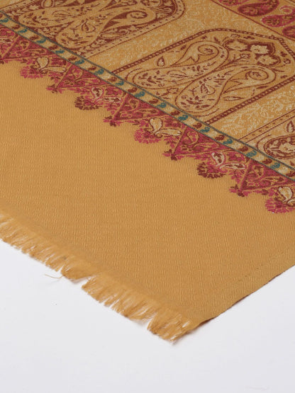 Dhiyona PA Women Mustard Yellow Floral Printed Kaani Woolen Shawl