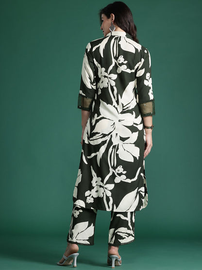 Dhiyona IE Floral Printed Sequinned Kurta with Trousers