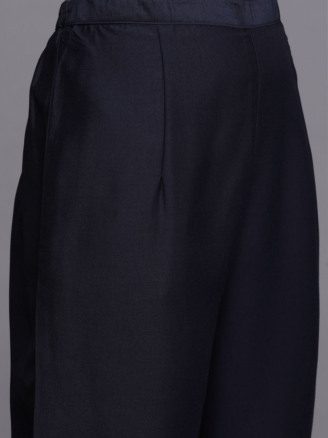 Women Navy Blue Embroidered Kurta with Trousers & With Dupatta