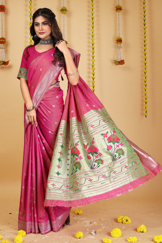 Dhiyona GR Women's Mastani Rani Pink Zari Paithani Silk Saree