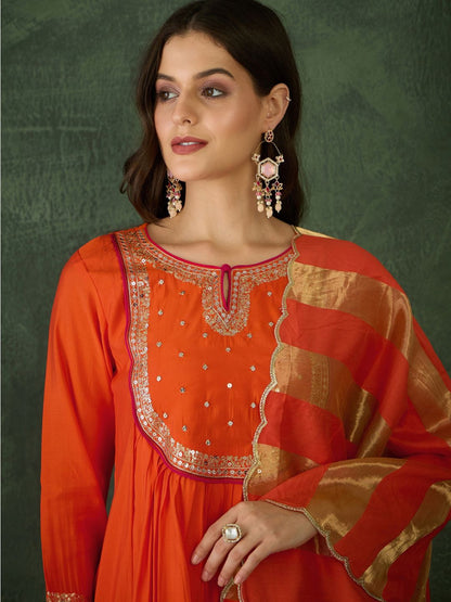 Dhiyona KA Women Embroidered A-Line Kurta Set