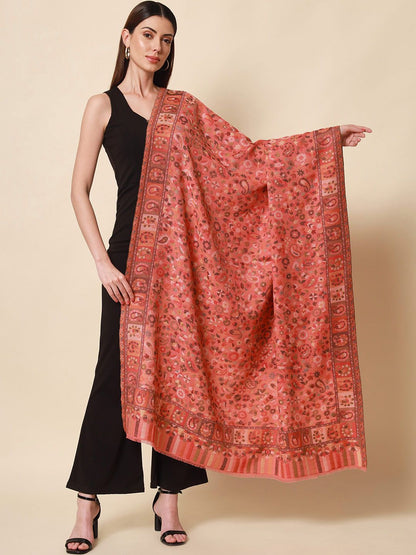 Dhiyona PA Women Pink & Beige Woven Design Shawl