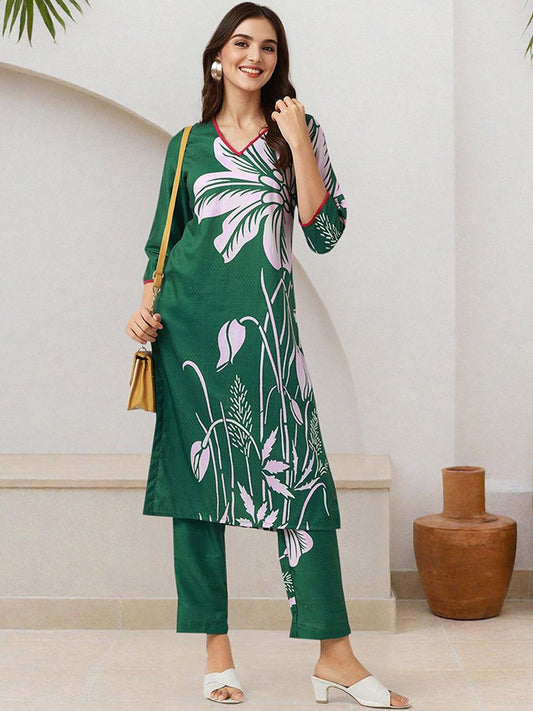 Dhiyona IS Women's Women Printed Regular Kurta with Trousers