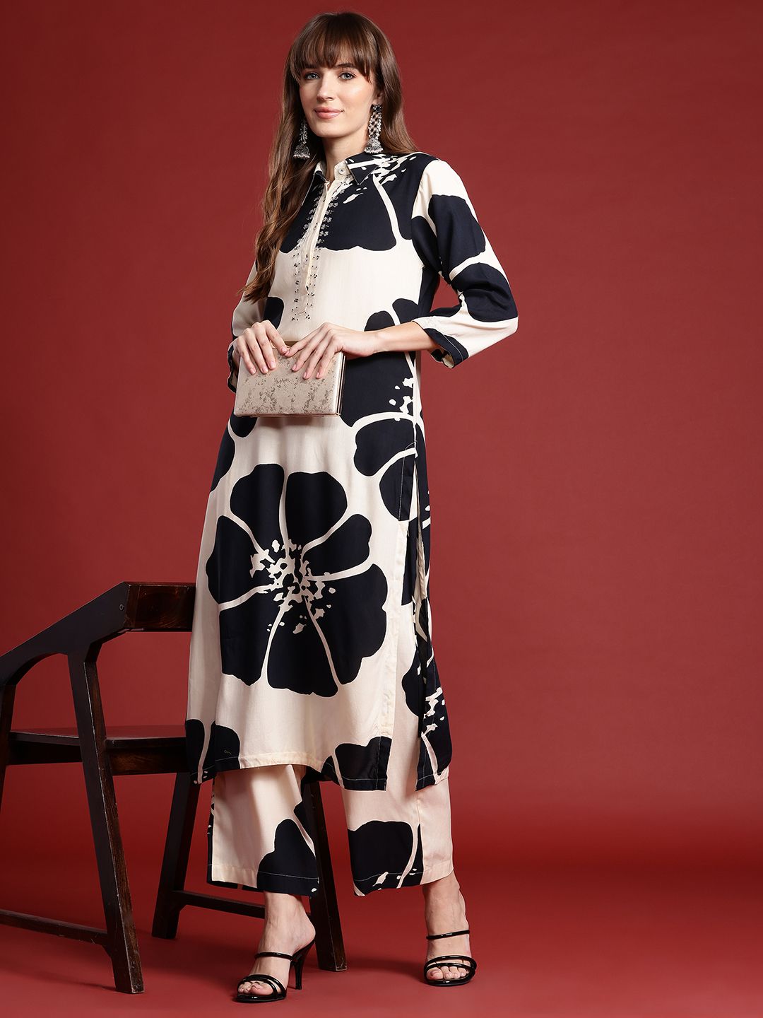 Floral Printed Sequinned Kurta with Palazzos