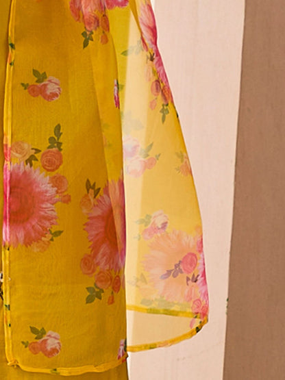 Dhiyona IE Floral Embroidered Thread Work Straight Kurta With Trousers & Dupatta