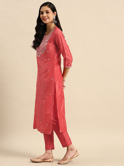 Dhiyona SN Women's Floral Embroidered Sequinned Kurta with Trousers & Dupatta
